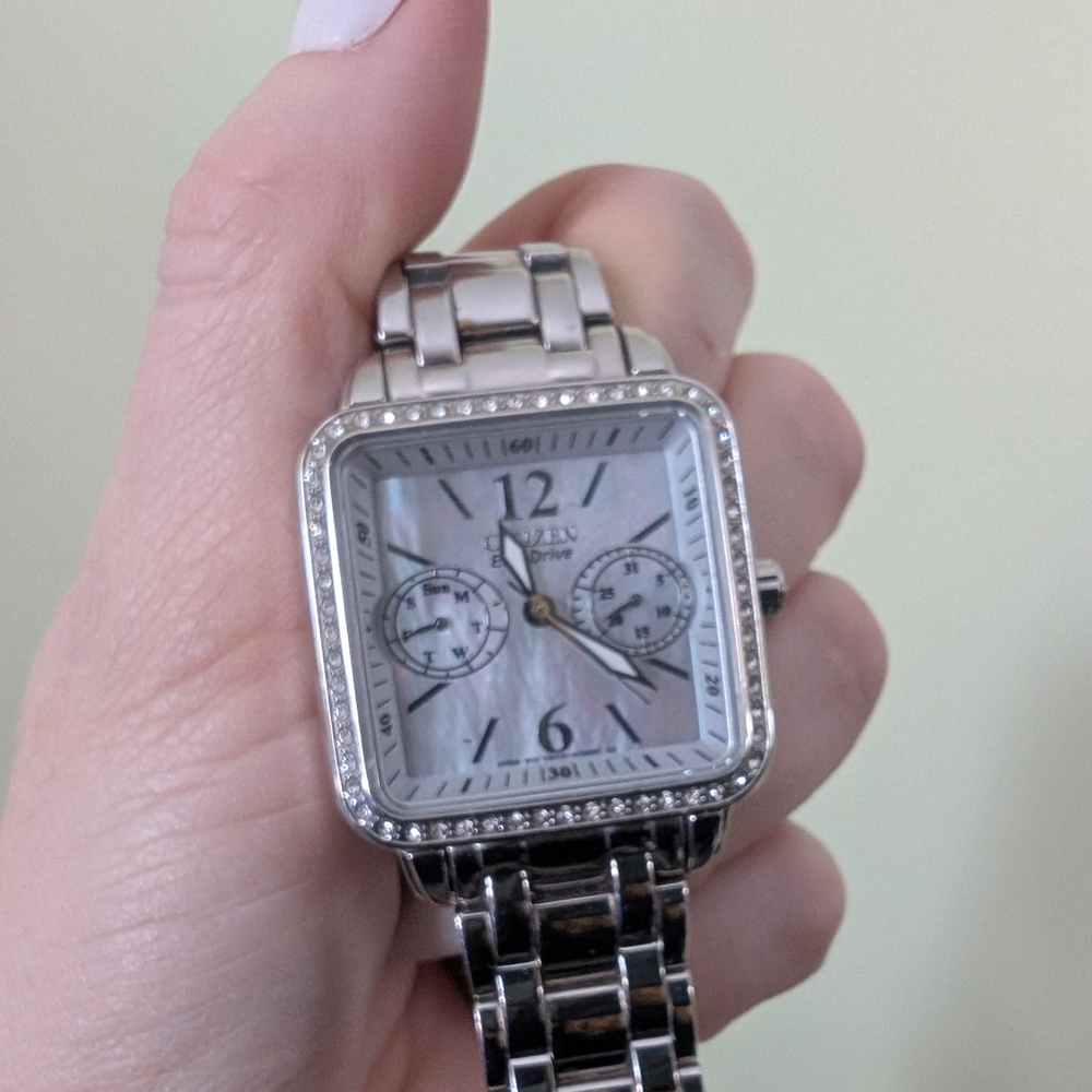 Citizen Mother Of Pearl Eco Drive Silver Square Watch